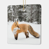 Rode vos in witte sneeuw keramisch ornament (Links)