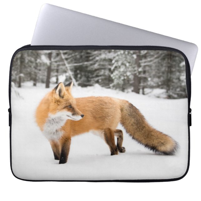 Rode vos in witte sneeuw laptop sleeve (Voorkant)