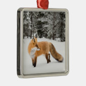 Rode vos in witte sneeuw metalen ornament (Rechts)
