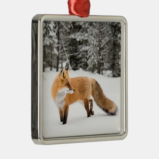 Rode vos in witte sneeuw metalen ornament (Rechts)
