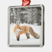Rode vos in witte sneeuw metalen ornament (Links)