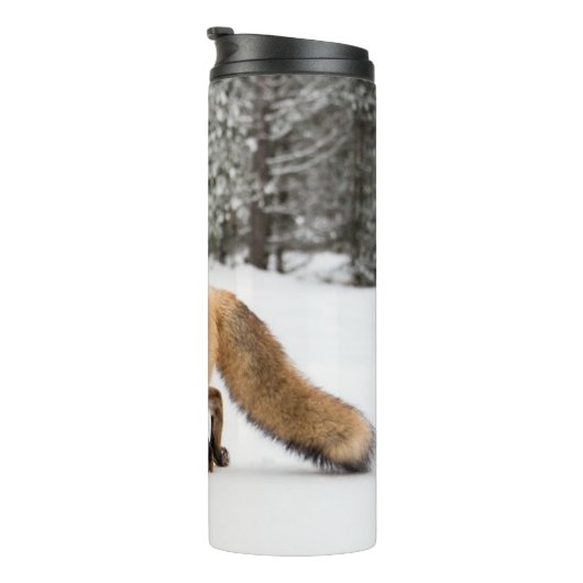 Rode vos in witte sneeuw thermosbeker (Geroteerd rechts)