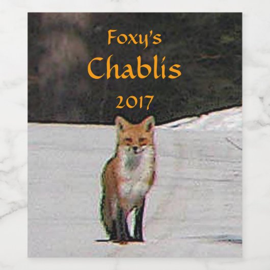 Rode vos in witte winter sneeuw wijn label wijn etiket (Enkel label)