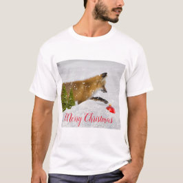 Rode Vos Jacht Kerst Ornament in Sneeuw T-shirt