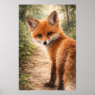 Rode Vos Jong Dier Bosdier Poster