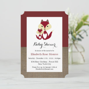 Rode Vos Jute Baby Shower Kaart