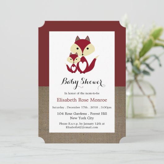 Rode Vos Jute Baby Shower Kaart (Staand voorkant)