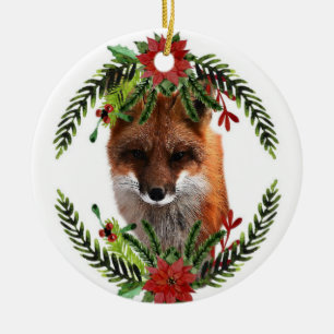 Rode Vos Kerstmis Wilde Leven Ornament, 2-zijdig Keramisch Ornament