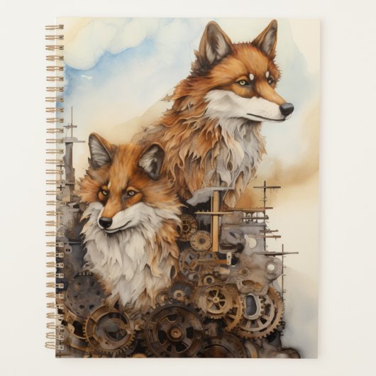 Rode vos Koppel Steampunk Aquarel 3 Planner (Voorkant)