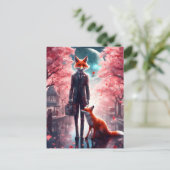 Rode vos lopen met een kort Hoesje kersenbloesems Briefkaart (Staand voorkant)