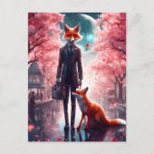 Rode vos lopen met een kort Hoesje kersenbloesems Briefkaart (Voorkant)