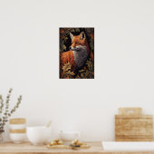 Rode vos met bladeren | Elegant Floral Animal Art Poster (Keuken)