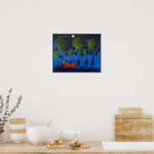 Rode vos met bomen in de nacht. poster (Keuken)