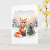 Rode Vos met Bruine Sjaal en Kerstboom Kaart (Gele Bloem)