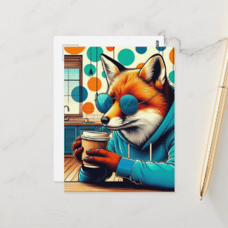 Rode vos met een koffie briefkaart