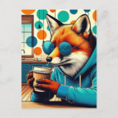 Rode vos met een koffie briefkaart (Voorkant)