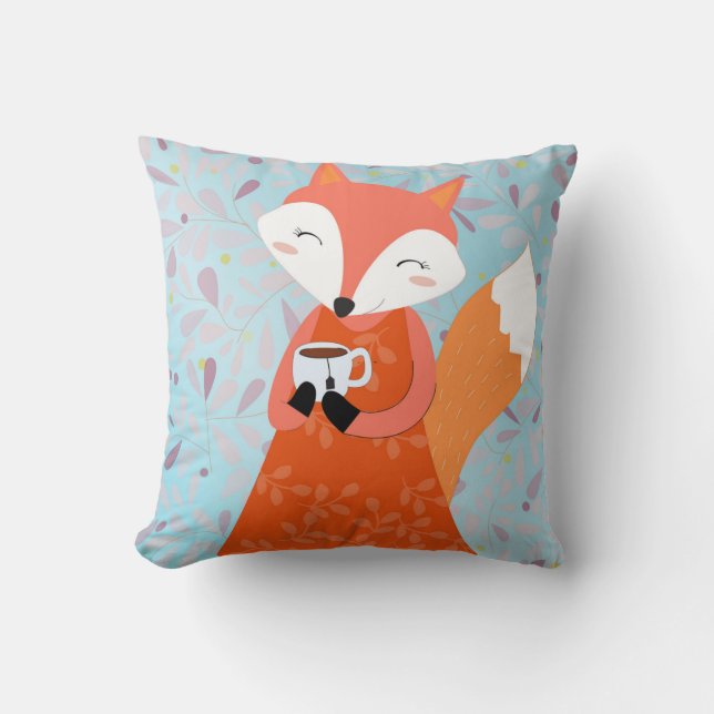 Rode vos met een schattige kussen van de Tea Cup (Voorkant)