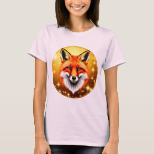 Rode Vos met Gouden Glanzende Achtergrond T-shirt