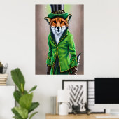 Rode vos met groene kleding | AI Art Poster (Thuiskantoor)