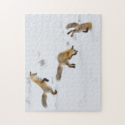 Rode vos met kop in sneeuw legpuzzel (Verticaal)