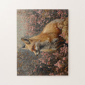 Rode vos met roze wilde bloemen schilderij legpuzzel (Verticaal)