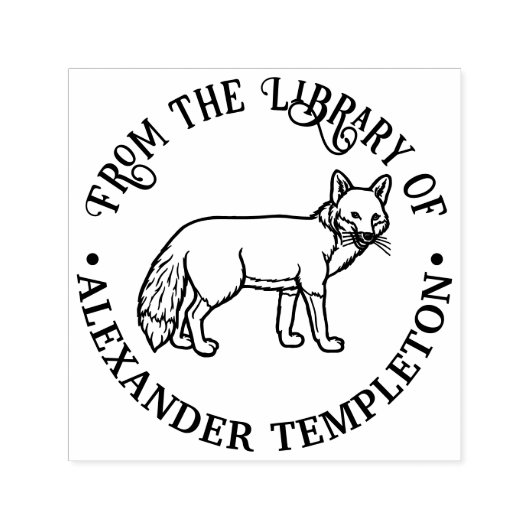 Rode vos-omtrek “Uit de bibliotheek van” Boeknaam Zelfinktende Stempel (Design)