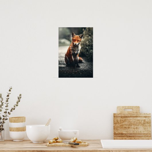 Rode vos op de grond poster (Keuken)