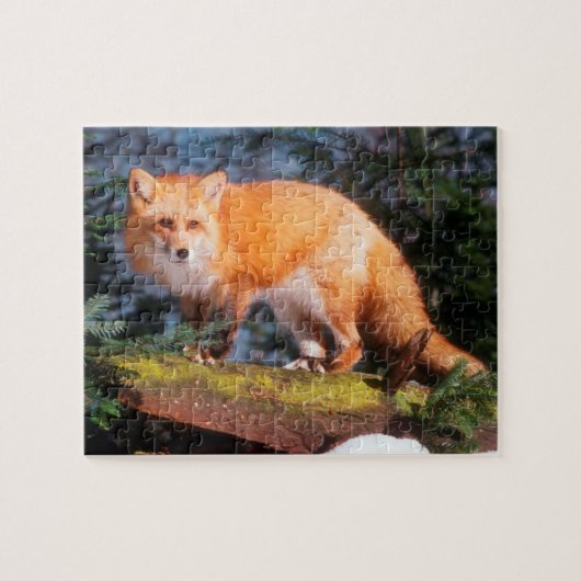 Rode Vos op een stam Legpuzzel (Horizontaal)