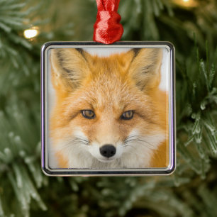 Rode Vos Portret Metalen Ornament