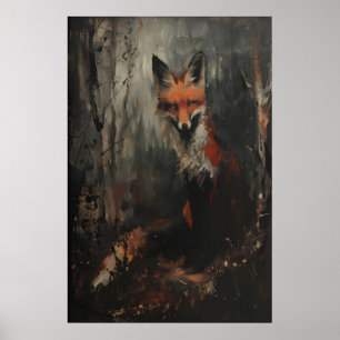 Rode Vos Printbare Dieren Muurkunst, Donkere Olie Poster