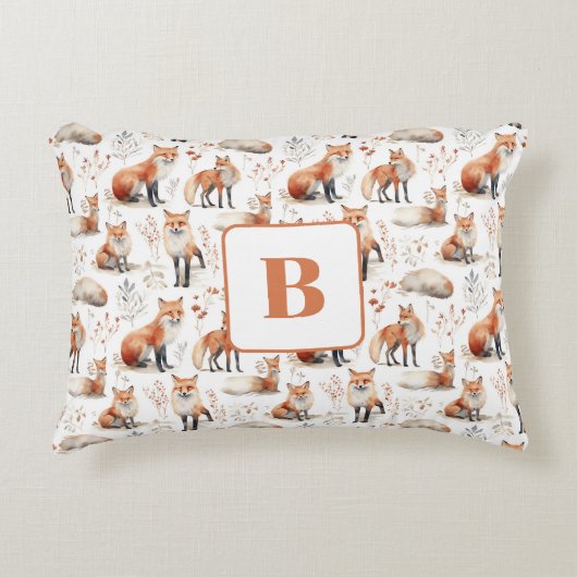 Rode vos schattig dier kwekerij monogram accent kussen (Voorkant)