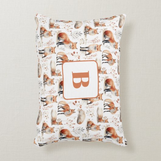 Rode vos schattig dier kwekerij monogram accent kussen (Voorkant(Verticaal))