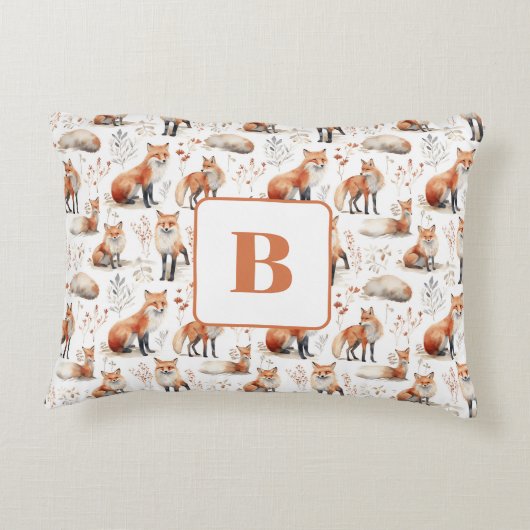 Rode vos schattig dier kwekerij monogram accent kussen (Achterkant)