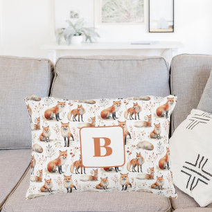 Rode vos schattig dier kwekerij monogram accent kussen