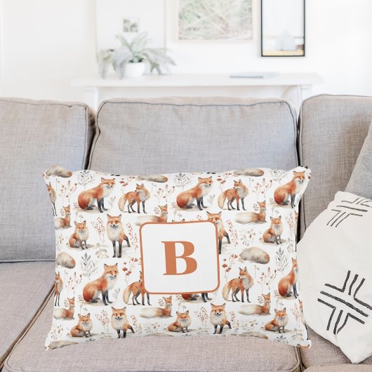 Rode vos schattig dier kwekerij monogram accent kussen