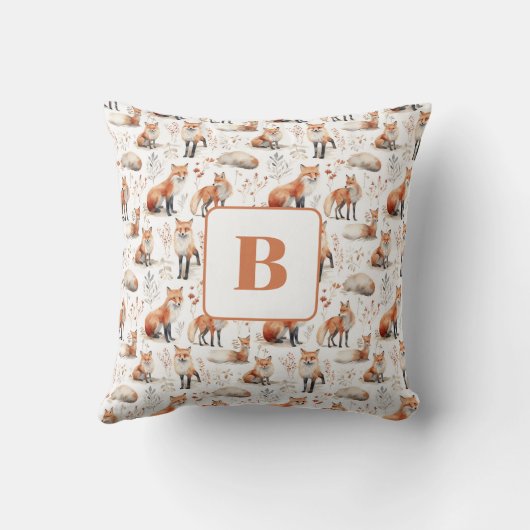 Rode vos schattig dier kwekerij monogram kussen (Achterkant)