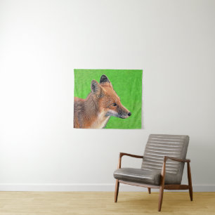 Rode Vos Schilderij - Originele Wilde Dieren Kunst Wandkleed