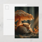 Rode vos slaapt onder gigantische paddenstoel feestdagenkaart (Voorkant / Achterkant)