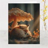 Rode vos slaapt onder gigantische paddenstoel kaart (Gele Bloem)