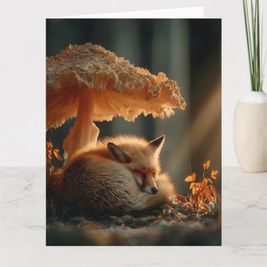 Rode vos slaapt onder gigantische paddenstoel kaart (Voorkant)