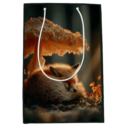 Rode vos slaapt onder gigantische paddenstoel medium cadeauzakje (Voorkant)