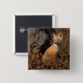 rode vos, Vulpes vulpes Vierkante Button 5,1 Cm (Voorkant /achterkant)