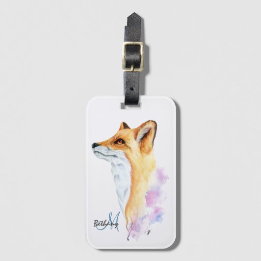 Rode Vos Watercolor Gepersonaliseerd Bagagelabel (Voorkant (verticaal))