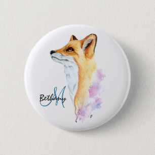 Rode Vos Watercolor Gepersonaliseerd  Ronde Button 5,7 Cm