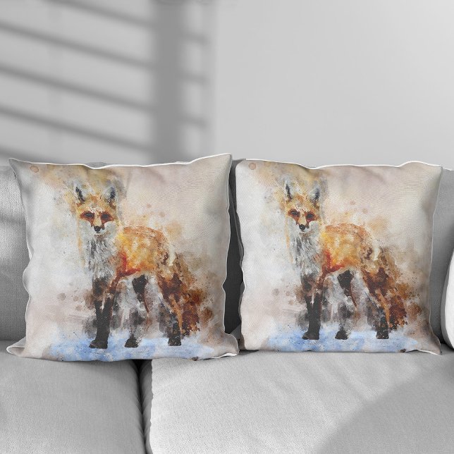 Rode Vos Watercolor Portret 02 Kussen (Red Fox Watercolor Portrait 02. Throw Pillow)
