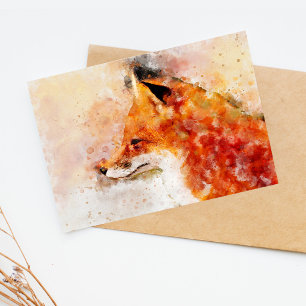 Rode Vos Watercolor Portret 03 Briefkaart