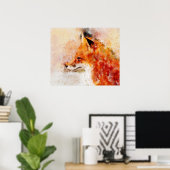 Rode Vos Watercolor Portret 03 Poster (Thuiskantoor)