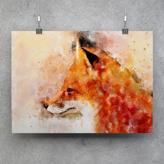 Rode Vos Watercolor Portret 03 Poster