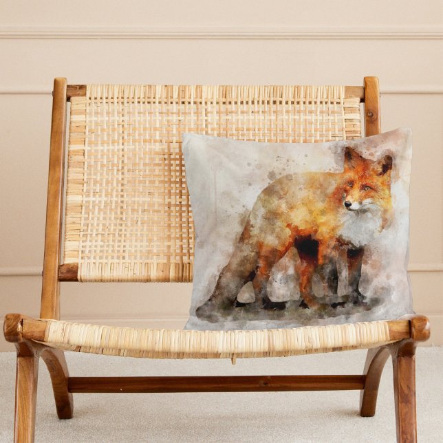 Rode Vos Watercolor Portret 04 Kussen (Red Fox Watercolor Portrait 04. Throw Pillow)