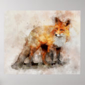Rode Vos Watercolor Portret 04 Poster (Voorkant)